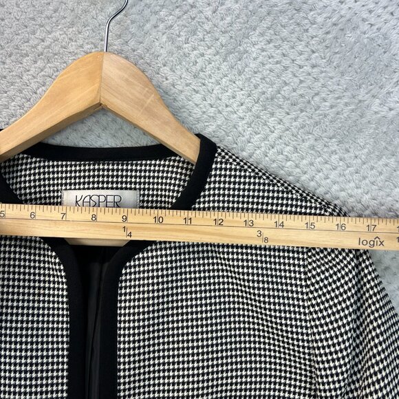 Vintage Kasper Jacket Black White Houndstooth Jewel Neck Short Open Blazer Sz 10 - Picture 9 of 12